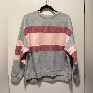 Easel Oversized Gray and Pink Striped Sweatshirt